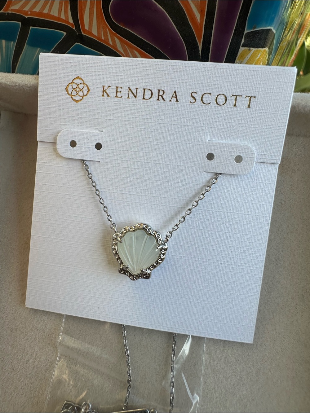 Kendra Scott Silver Necklace with Pale Mint Shell Pendant